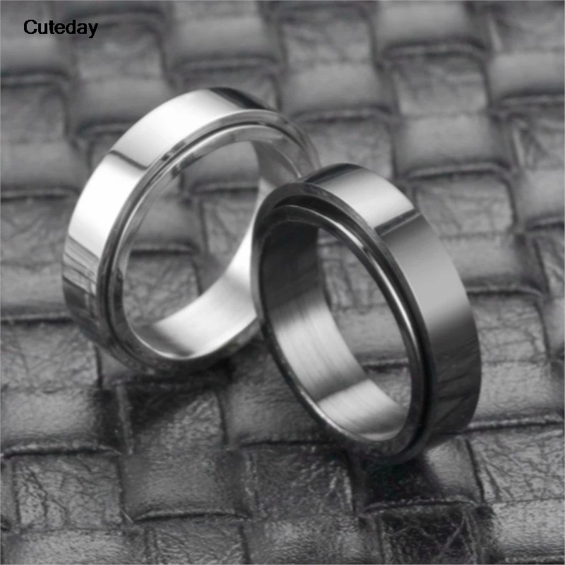Anxiety Fidget Spinner Rings Black Silver Color Stainless Steel Spinning Rotating Mood Ring for Men Women Anti Stress Jewelry