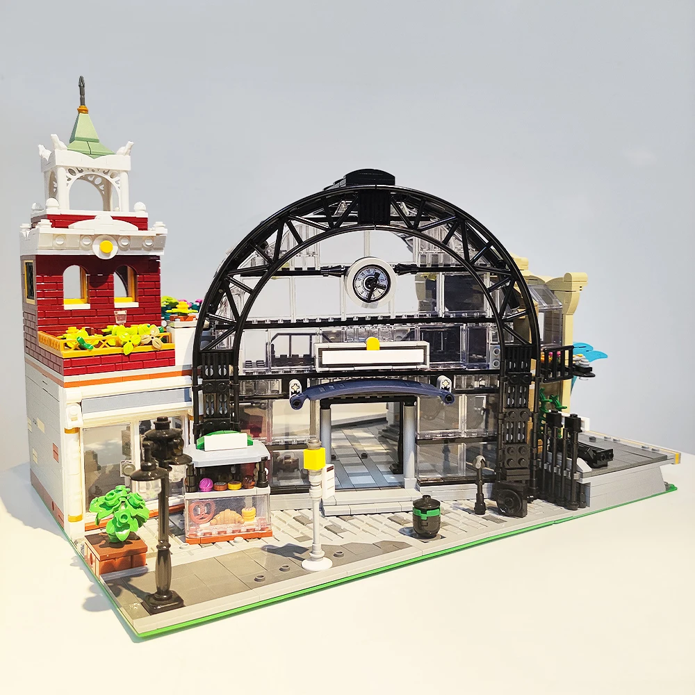 クリエイティブエキスパートミーティングポイント鉄道駅ストリートビューレンガ Moc モジュラーハウスモデルビルディングブロック教育玩具 2720 個