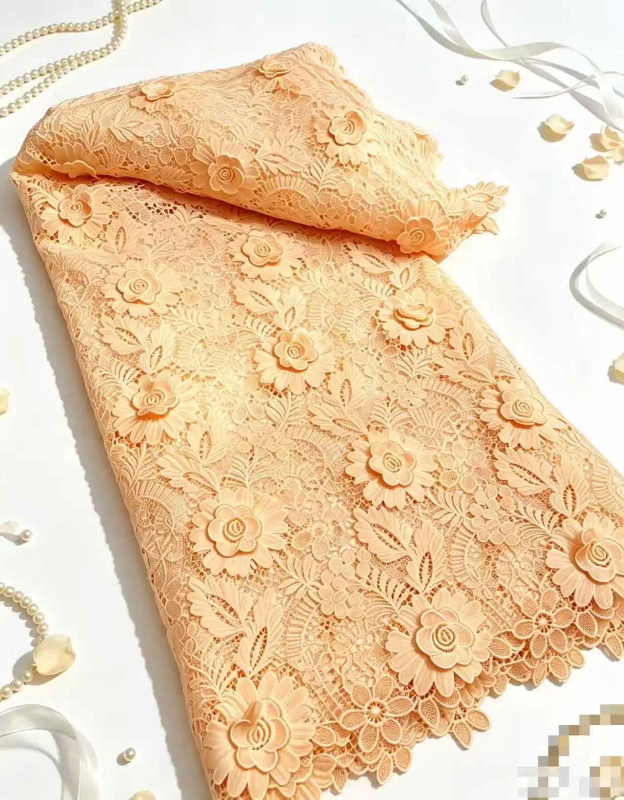 5 Yards Nigerian Guipure Cord Lace Fabric with 3D Sequins High Quality African Mesh Milk Silk Embroidery for Women