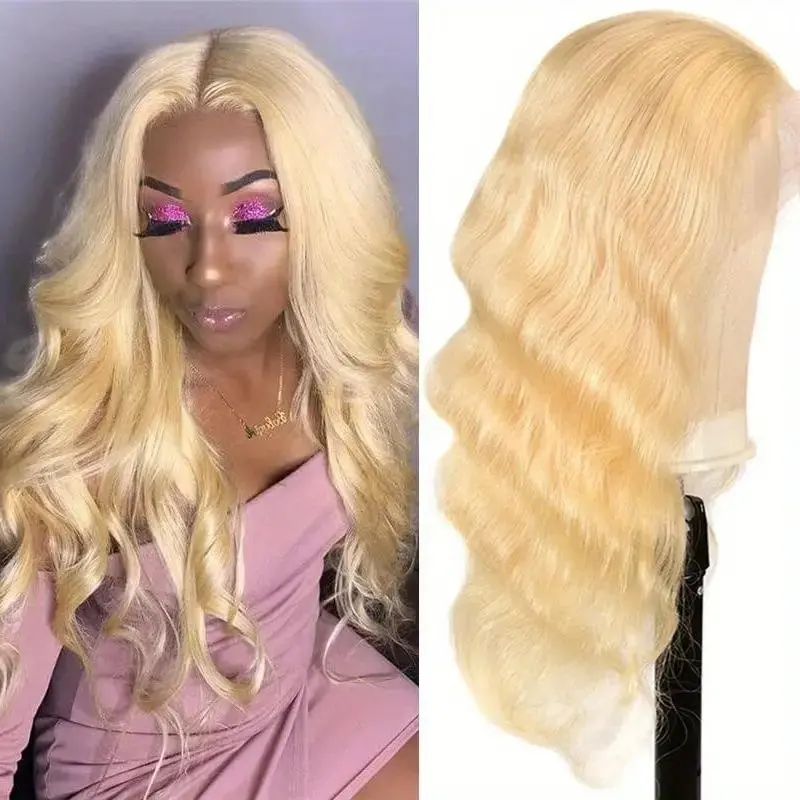 YKB 13x4 HD Transparent Lace Human Hair Preplucked Frontal Wig 613 Blonde Body Wave Lace Front Wigs 36 Inch Water Wave For Women