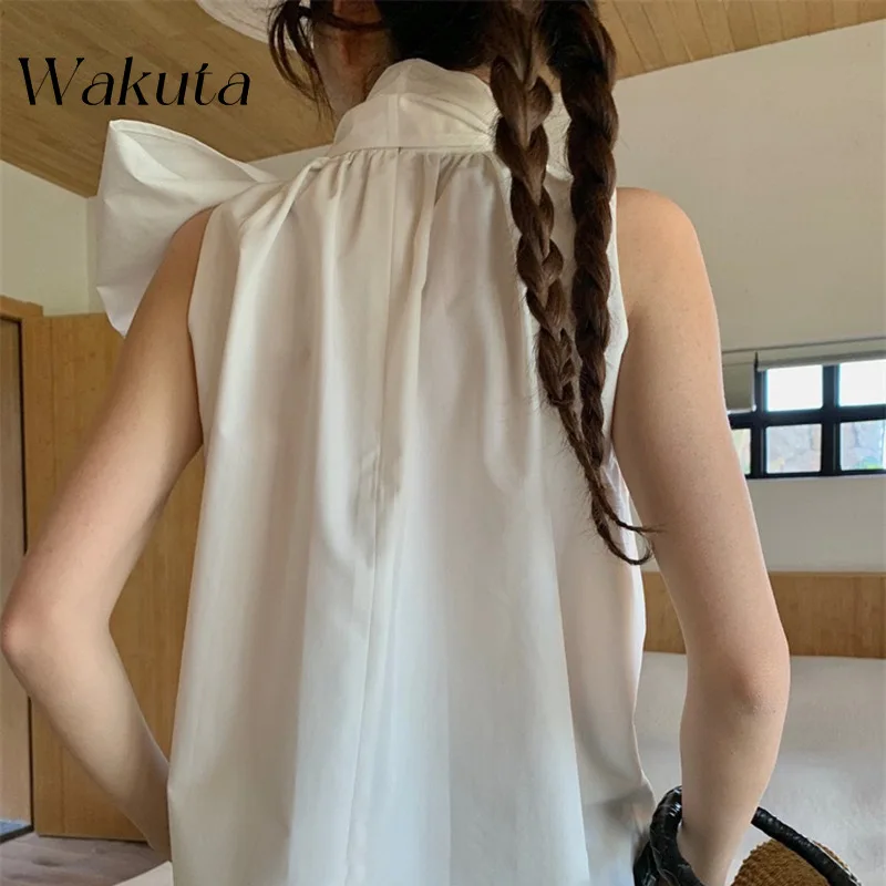 WAKUTA 2024 Summer Elegant Hanging Neck 3D Bow Decoration Short Sleeve Sexy Satin Texture Camis for Women Pornhub Crop Top