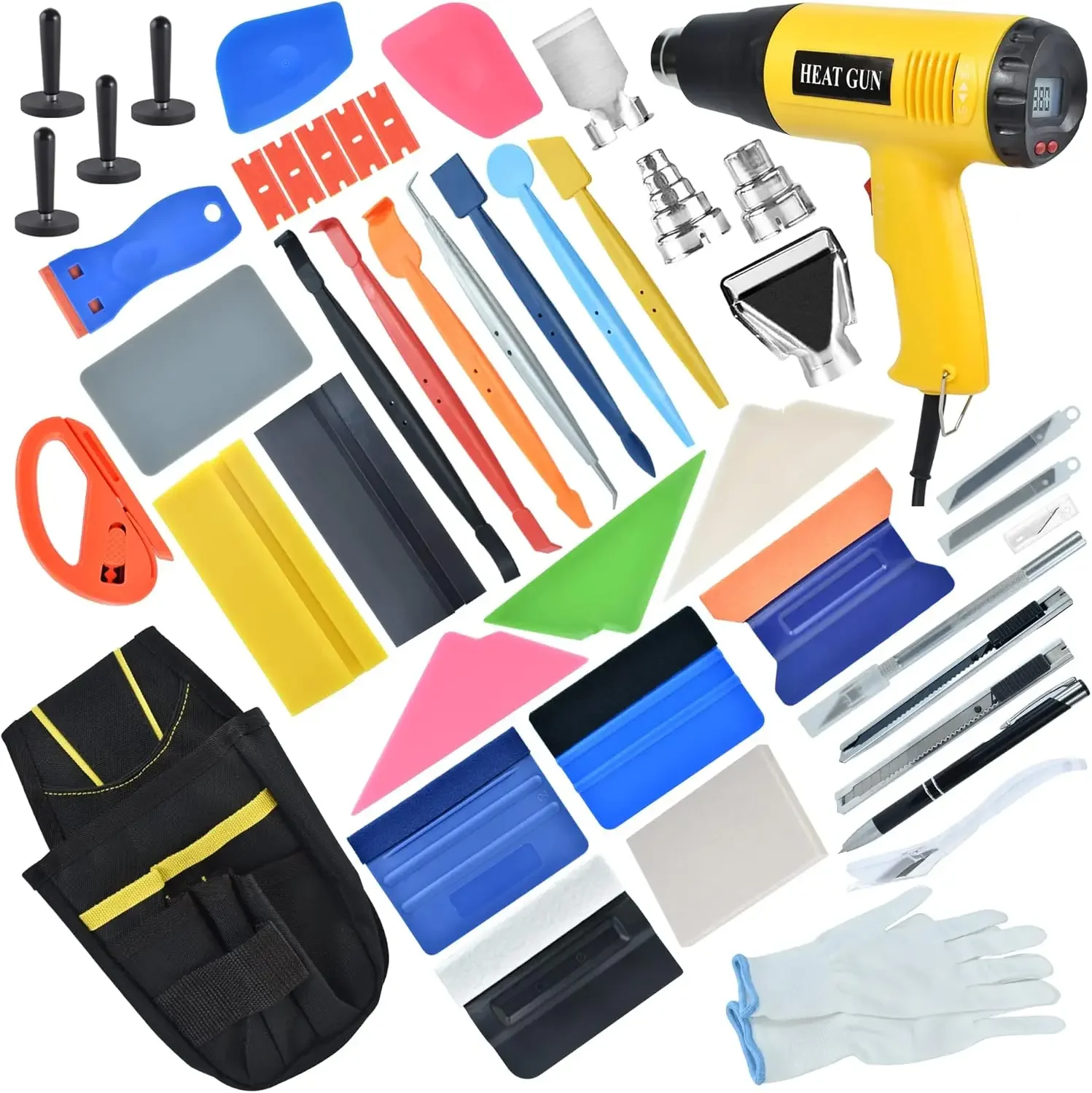 

Vinyl Wrap Tools Kit for Car - Professional Tint Wrapping Kit with LCD Heat Gun and Convenient Waist Bag - Magnetic Holder Micro