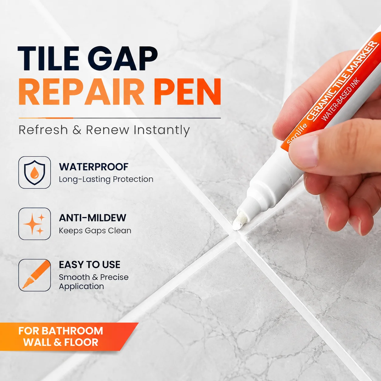 Tile Gap Repair Pen, Ceramic Grout Filler, Anti-Mildew Waterproof Marker for Bathroom Wall Floor