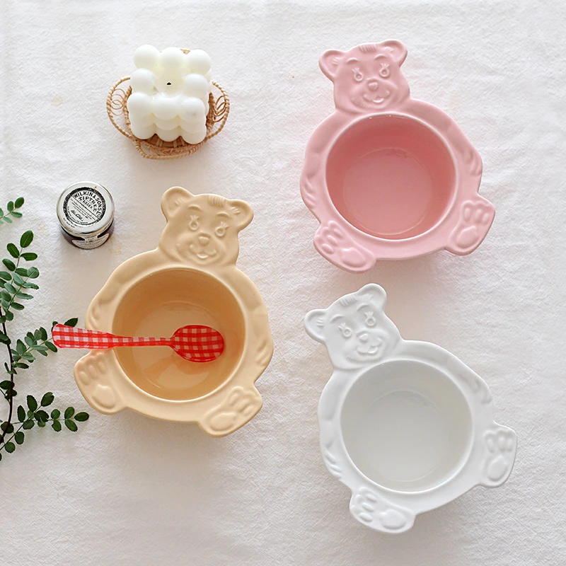Ceramic Bowl Korean Vintage Cute Bear Bowl Dessert Plate Breakfast Bowl Ceramic Bowl Vintage Bowl Oat Yogurt Salad Vegetable