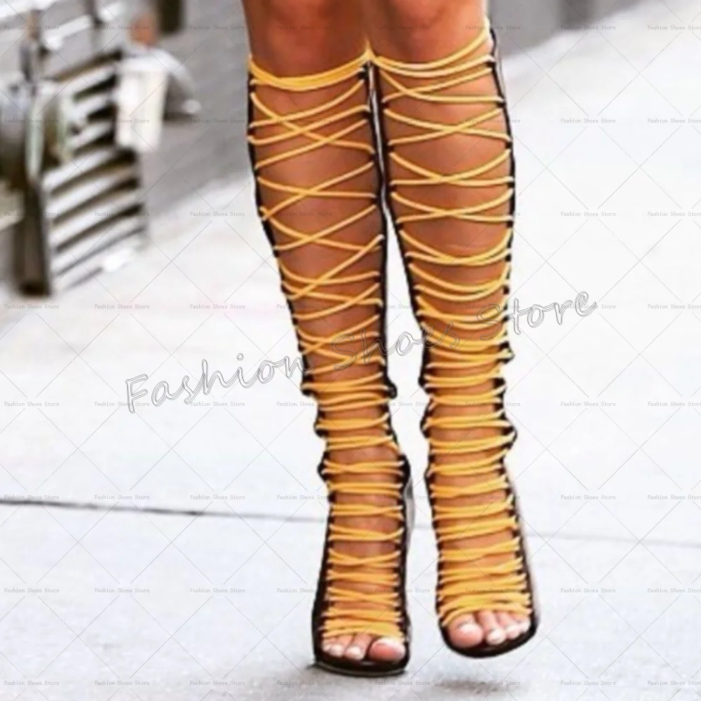 

Claret Lace up Matte Leather Boots Open Toe Women Shoes Stilettos High Heels Party Banquet Dating 2025 Zapatos Para Mujere