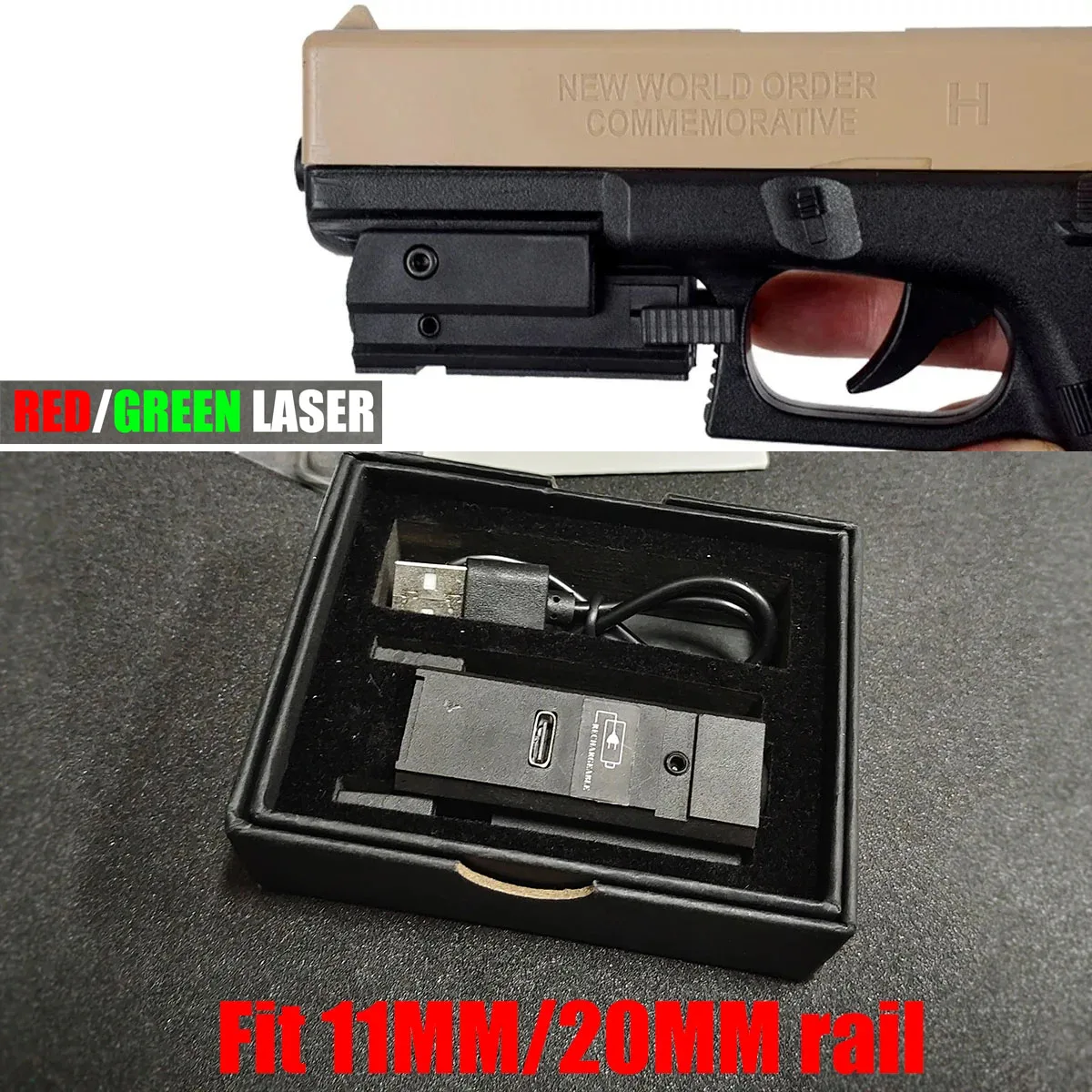 Airsoft Red Green Laser Sight Pointer Power Pistol Laser For 11mm 20mm Rail G17 G19 Rechargeable Laser 520nm /650nm USB Charging