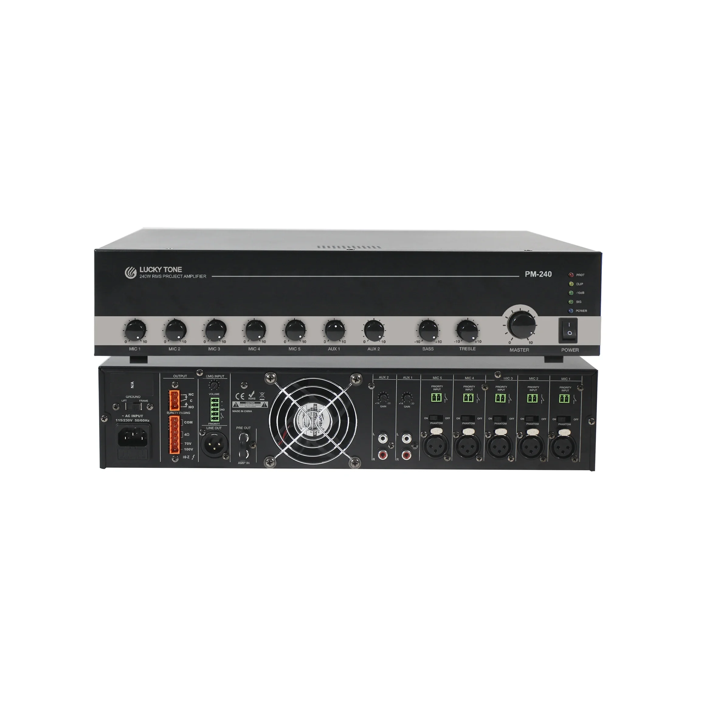 High power Project Mixer Amplifiers 120W 5 MIC and 2 AUX Input Volume Control Power amplifier for public address system
