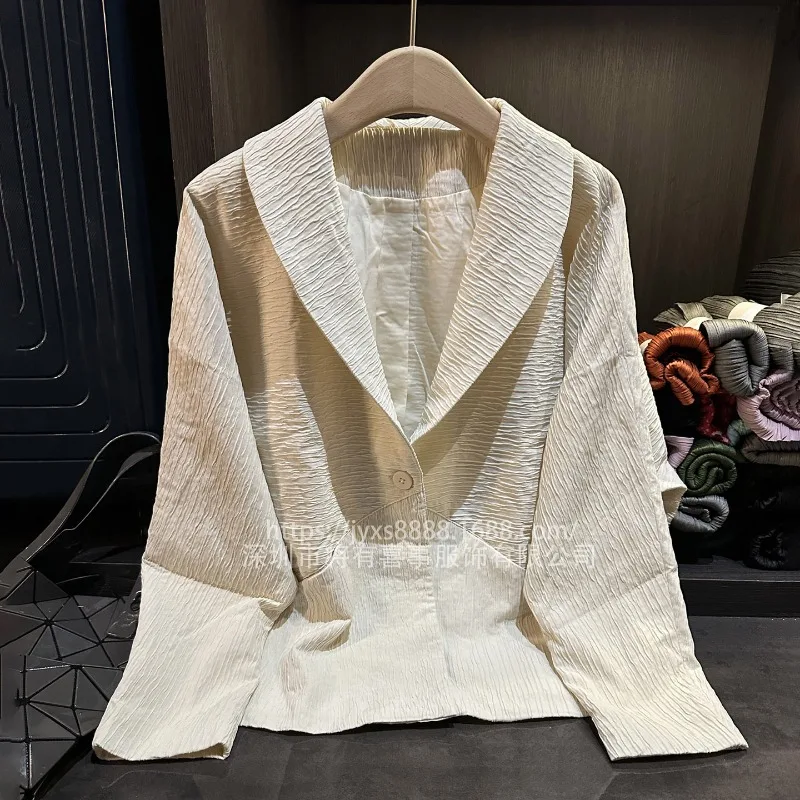 

Miyake Pleated Jacket Women 2025 High-end Niche Design Sense Splicing Solid Lapel Coat Autumn Winter Casual Loose Cardigan Women