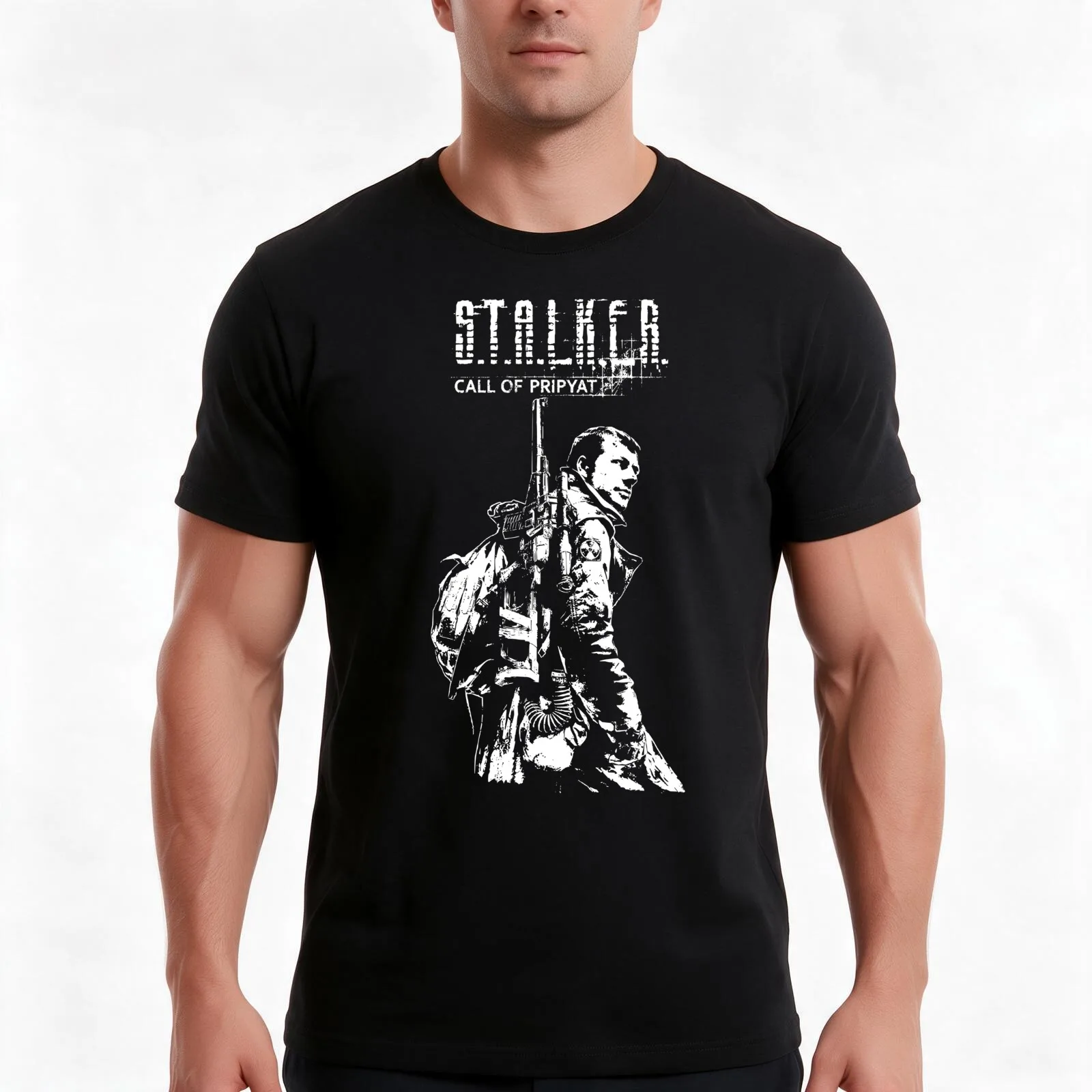 Stalker COP White T-Shirt, Summer Casual Cotton Tee, Oversized Streetwear Tops, Vintage Graphic Print, Loose Fit Short Sleeve