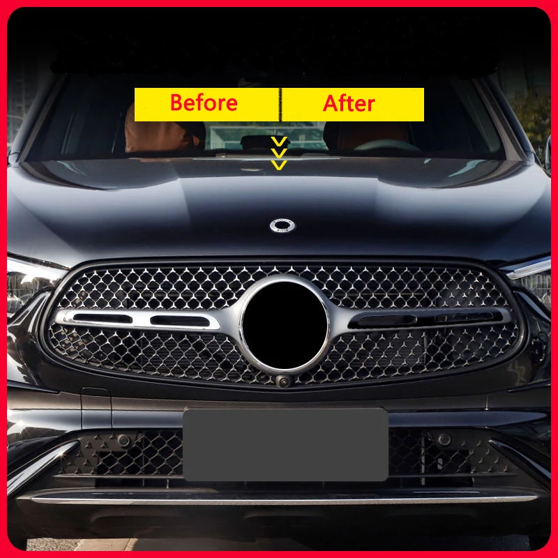 Black ABS Center Grille Cover Strip Trim For Mercedes Benz GLC Class X254 2023+ GLC260 GLC300 AMG Auto Accessories