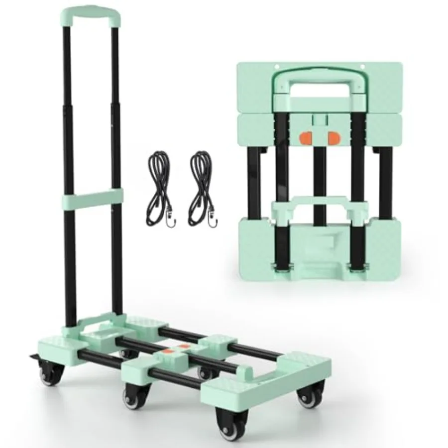 Folding Hand Truck 500lbs Portable Heavy Duty Dolly Cart 6 Wheels Collapsible Luggage Cart with 2 Elastic Ropes - Compact Troll