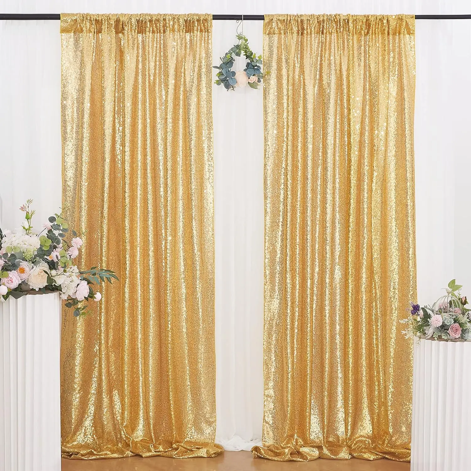 Gold Sequin Backdrop Curtain, 12PCS 2FTx8FT Glitter Backdrop Curtain for Parties, Christmas, Wedding, Party Decoration（12 Panels