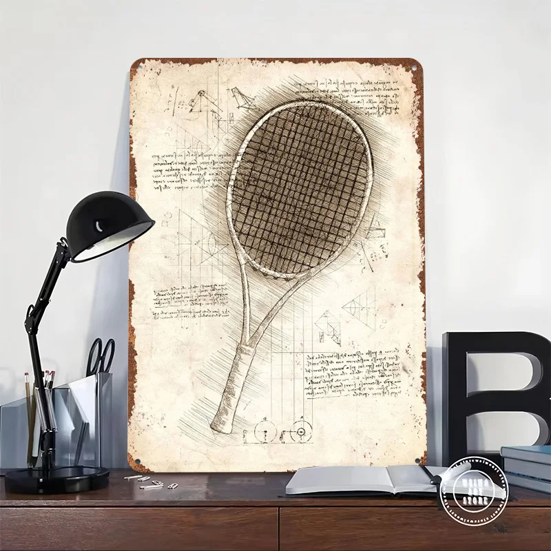 Tennis Racket Printed Posters Customizable Wall Art Retro Vintage Metal Tin Signs for Home Room Bathroom Decor Garage Decoration