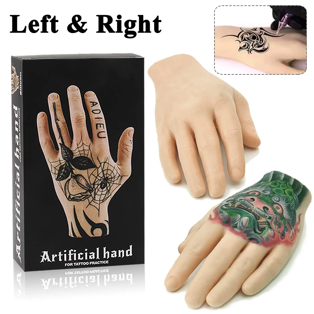 Left and Right Silicone Tattoo Practice Hand Tattoo Fake Hand for Tattoo Beginners Training Skin Permanent Makeup Body Arts