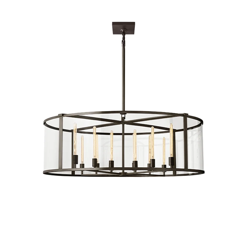 

E14 American Vintage Industrial Chandelier Hand-Distressed Metal & Textured Glass Shade Edison Bulb For Living Room Dinning Room