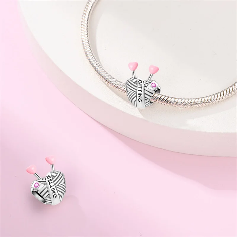 Charm 925 Silver Fit Pandach 925 Original Charms Bracelet Wool Tailor Button Sewing Machine Pendant Beads DIY Jewelry Warm Gift