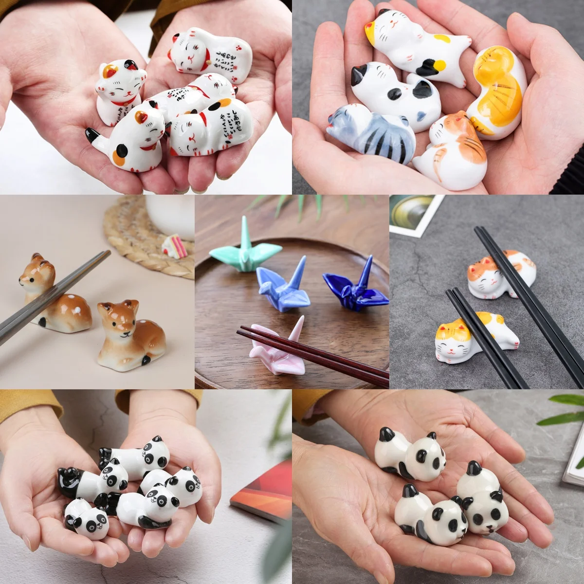 Cute Cat Panda Deer Pillow Chopstick Holder Japanese Ceramic Chopstick Home Decoration Spoon Holder Kitchen Tableware Food Sushi