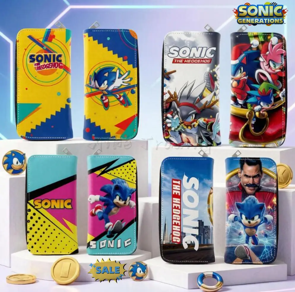 

Shadow the Hedgehog Knuckles Tails Silver Mighty PU Zipper Long Wallet Sonic Hand Bag Coin Purse Adult and Children Wallet Gift