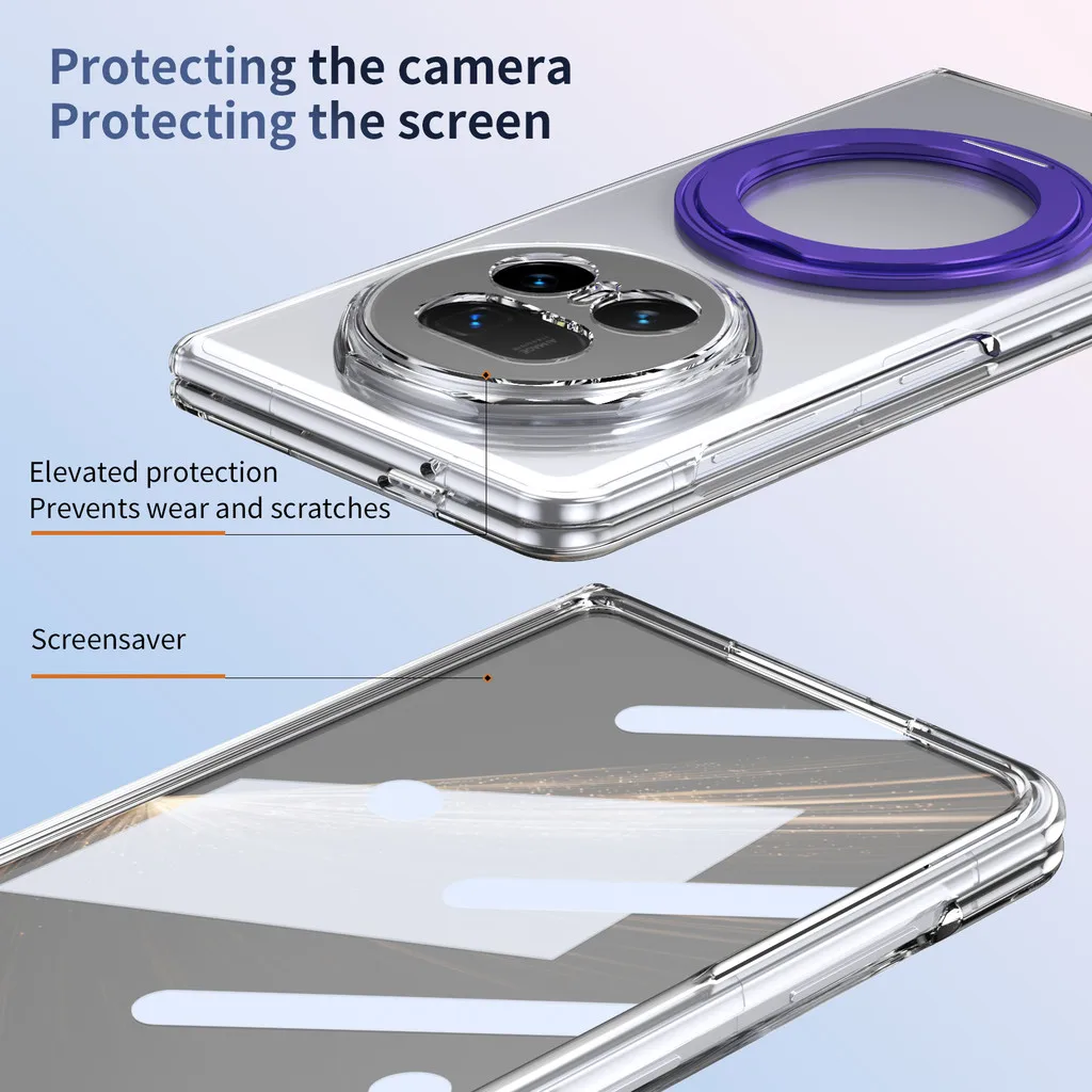 Magnetyczne przezroczyste etui na telefon Honor Magic V5 V3 Vs3 5G Hybrid Tempered Flim Ring Holder Stand Hard Back Cover — zdjęcie produktu 4