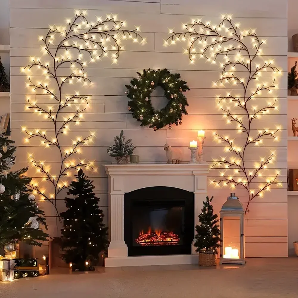 96/144 Leds Outdoor USB Willow Vine Tree and Vine Light 8 Mode Xmas Fireplace Atmosphere Light Room Wall Decoration Night Lights