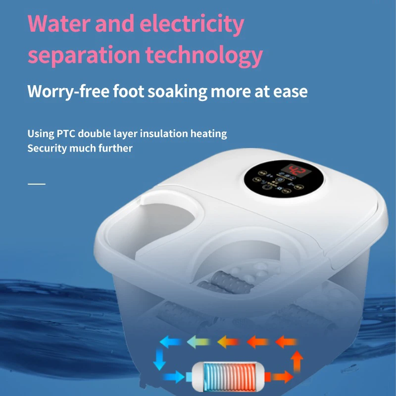 Portable Foot Spa Bath Massage Machine 8 Roller Feet Washing Tub Relieve Fatigue Foot Tub Intelligent thermostat + Touch Button