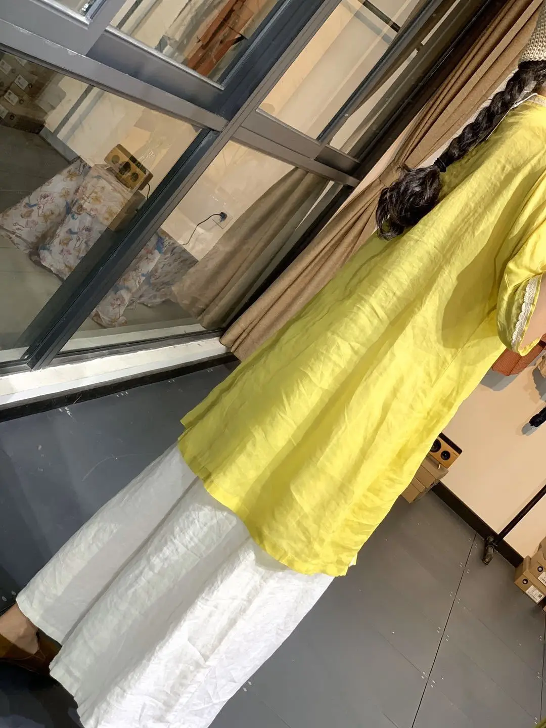 Dames zomershirt met opstaande kraag, dames nieuw halflang retro theepak met schuine sluiting