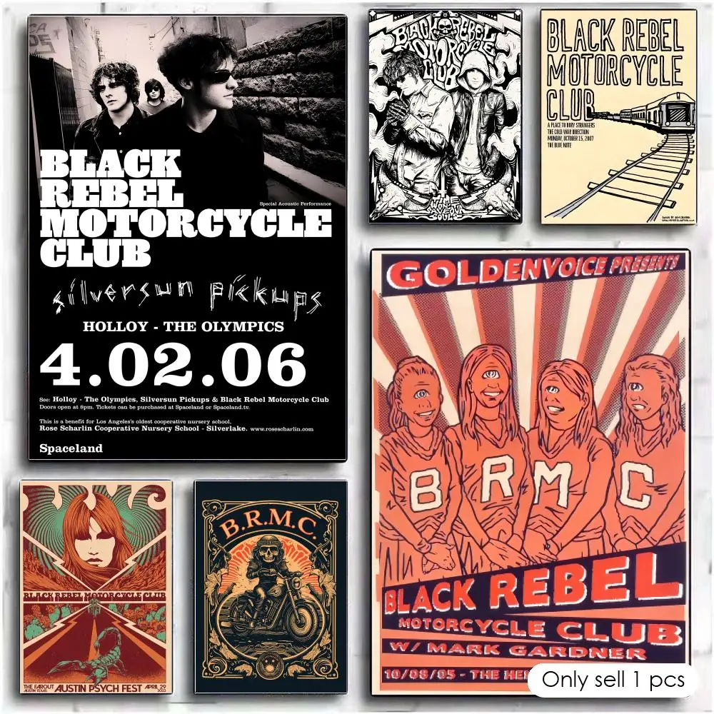 Band B-Black R-Rebel Motorcycle Club Poster Decorative Wall Art Stickers Mural Photo Print for Home Living Room Hallway Decor