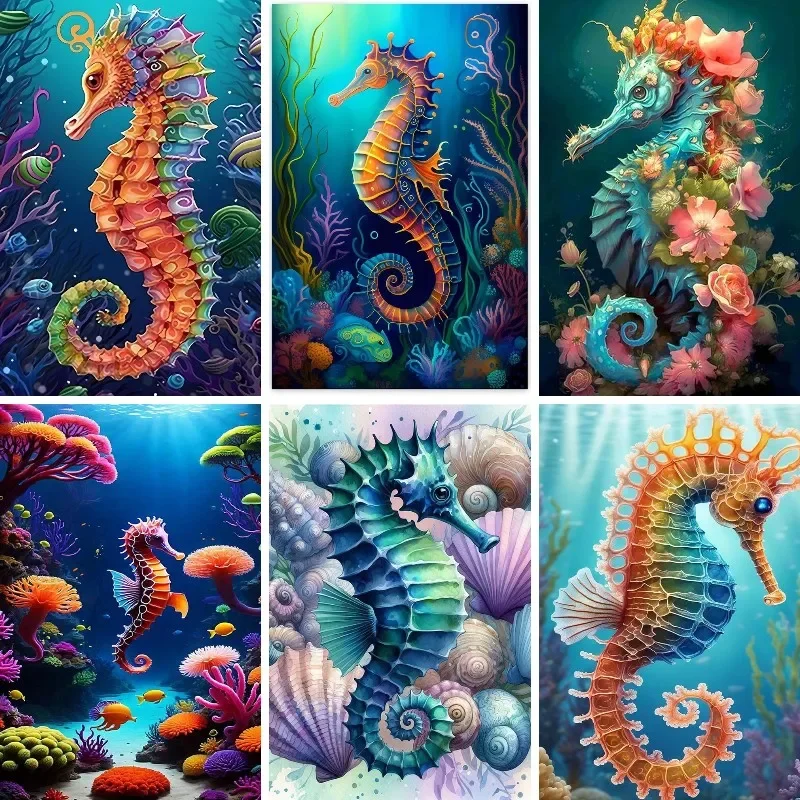 Full Drills Diamond Painting Seahorse , Undersea Life 5D DIY Cross Stitch ,Marine Fish ,Mosaic Rhinestones Embroidery Home Decor