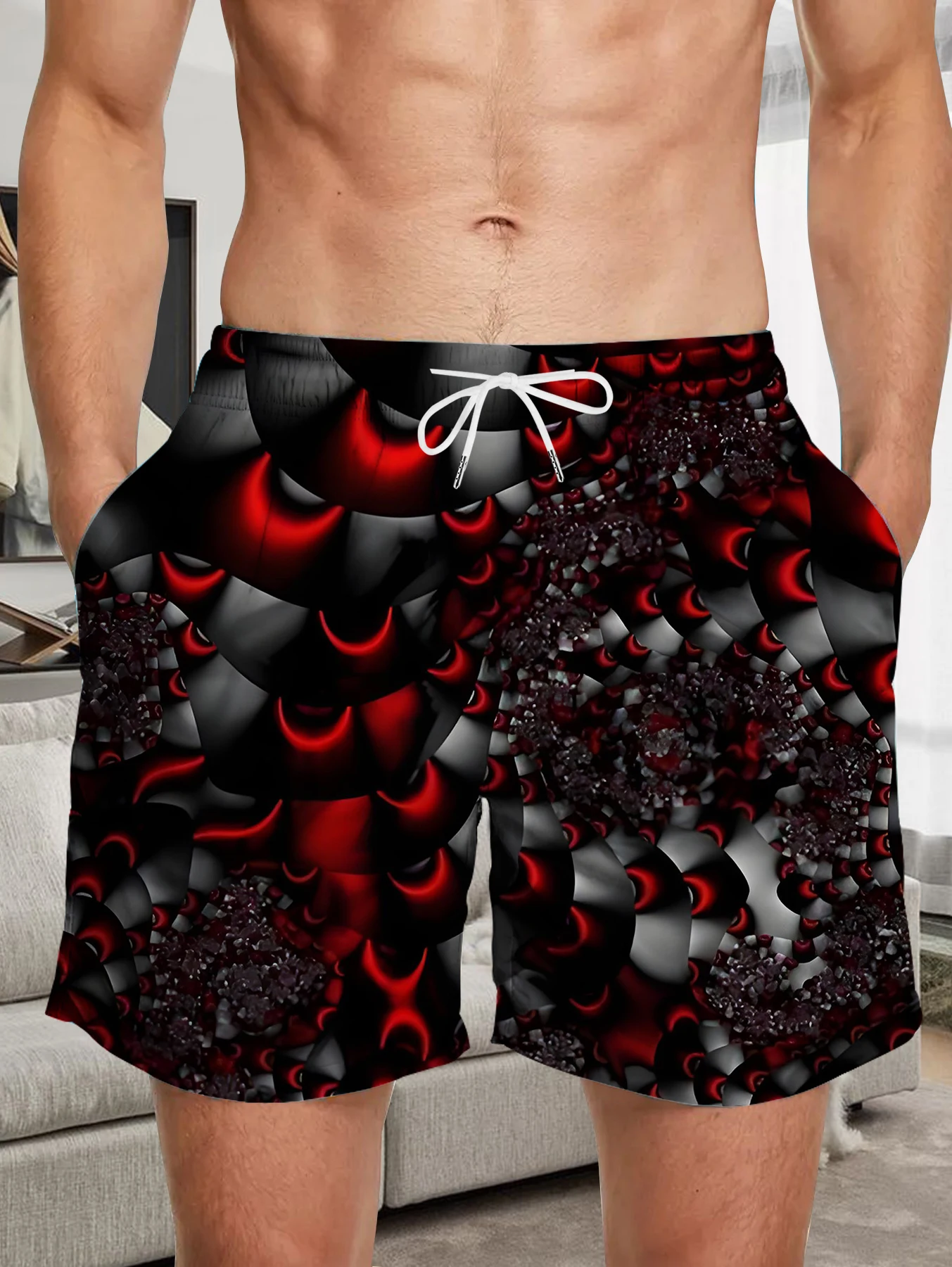 

Streetwear Full Print Digital Shorts Male Elastic Waist Quick Dry Polyester Trunks