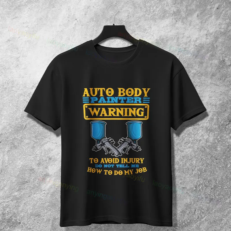 Śmieszna koszulka graficzna dla lakierownika samochodowego, 100% bawełna, krótki rękaw, humorystyczny styl, casualowa koszulka dla entuzjastów motoryzacji i mechaników.