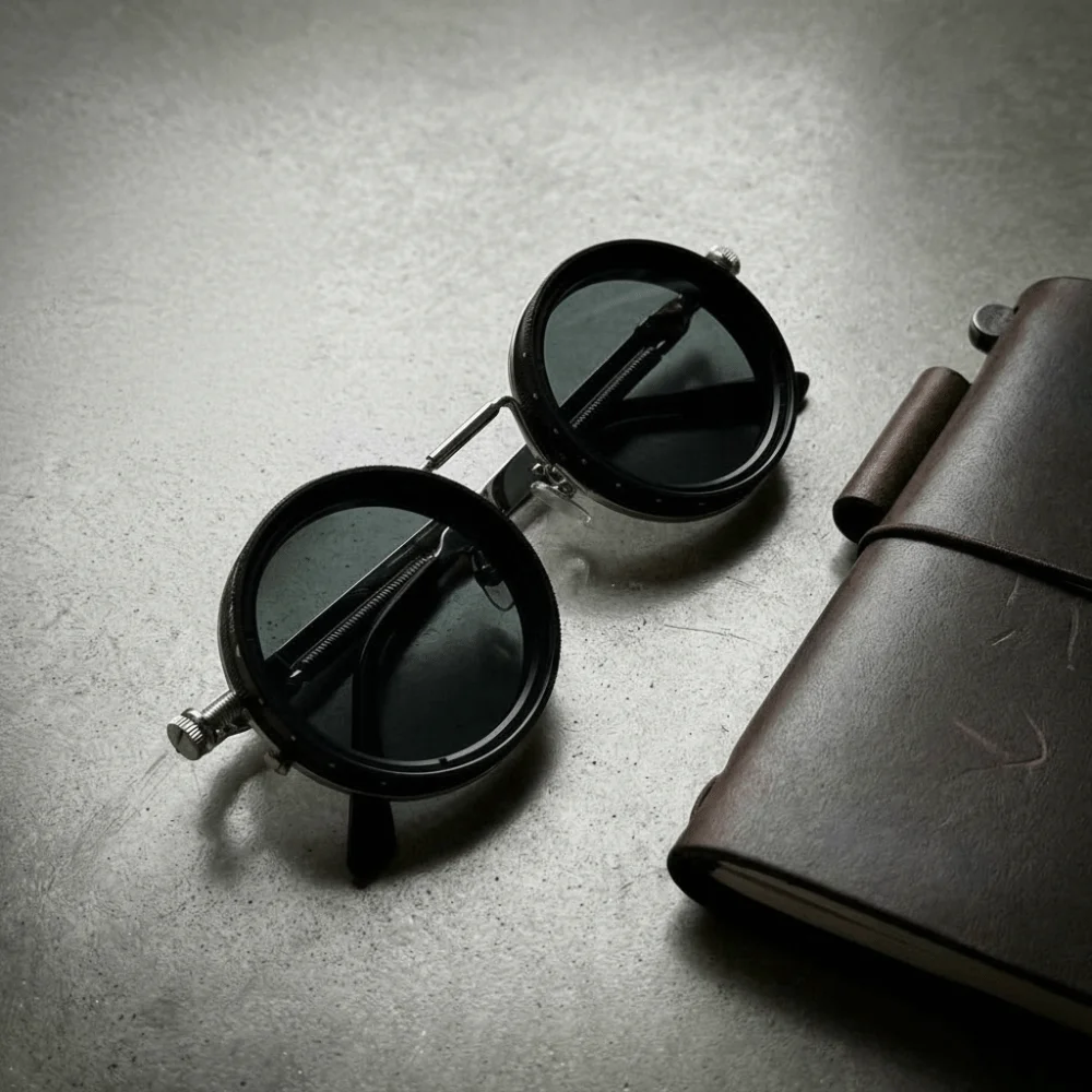 Round Frame Fishing Sunglasses Anti UV Protection Manual Rotating Adjustable Dimming Glasses Metal TAC ND Filter Sunglasses