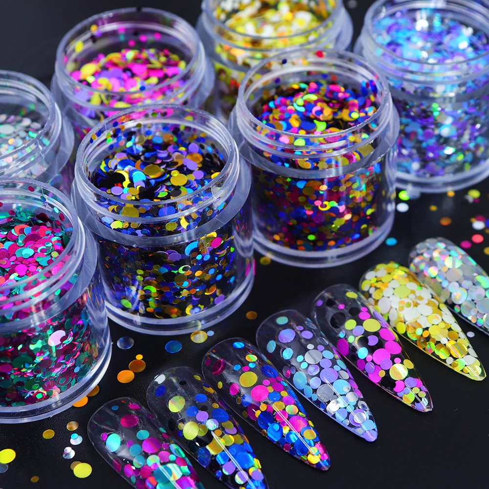 10 ml Nail Art Sequins Holographic Round Shape Nails Accessories Colorful Bubble Glitter Flake Mixed Manicure DIY Art Decoration