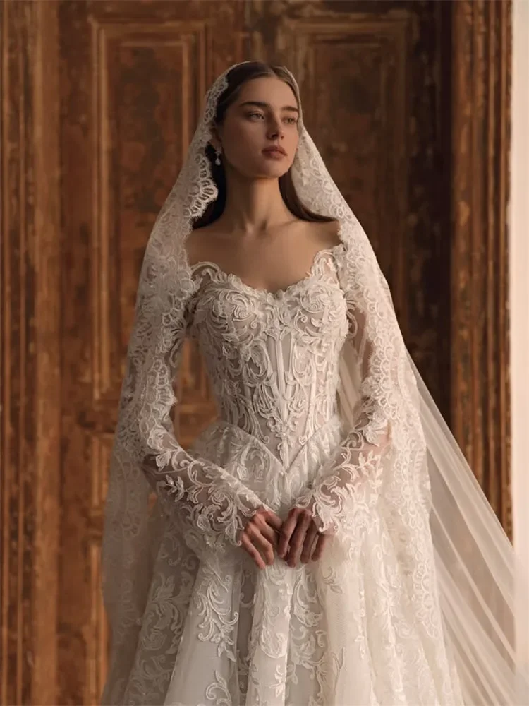 

Lace Wedding Dress Long Sleeve Dresses Vestidos Iglesia Corset For Woman Elegant 2026 Bodas Para Vestido De Novia