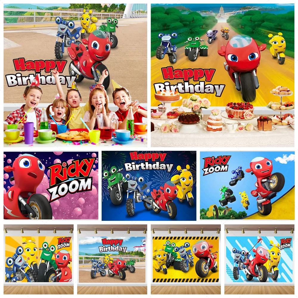 

Ricky Zoom Birthday Party Decoration Backdrop Motorcycle Racing Boys Kids Baby Shower Studio Photo Banner Custom Photography