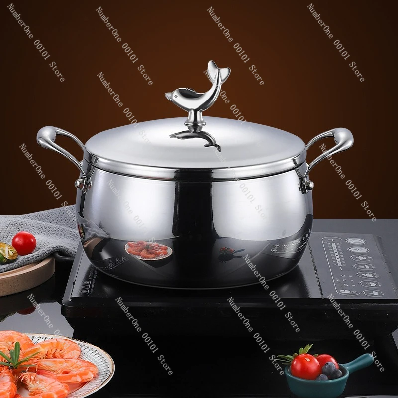 Uncoated 18/10 Stainless Steel Soup Pot | Household Thickened Steaming Binaural Soup Stew Pot