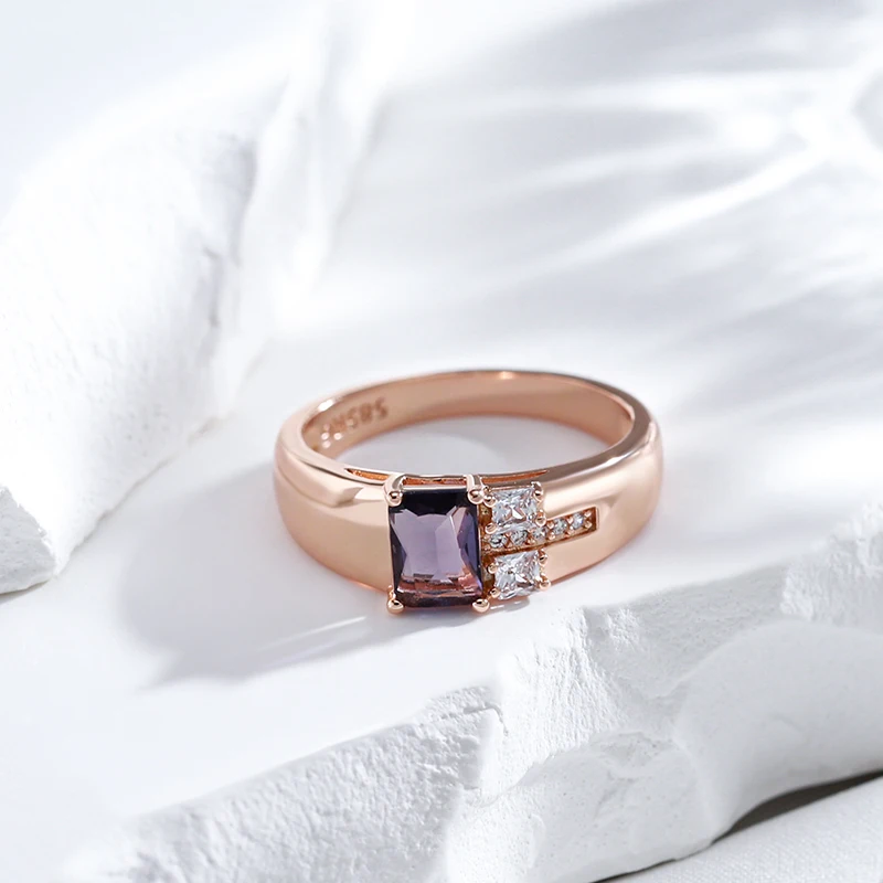 Kinel Hot Square Purple Natural Zircon Ring For Women Unusual 585 Rose Gold Color Bride Accessories Party Daily Fine Jewelry