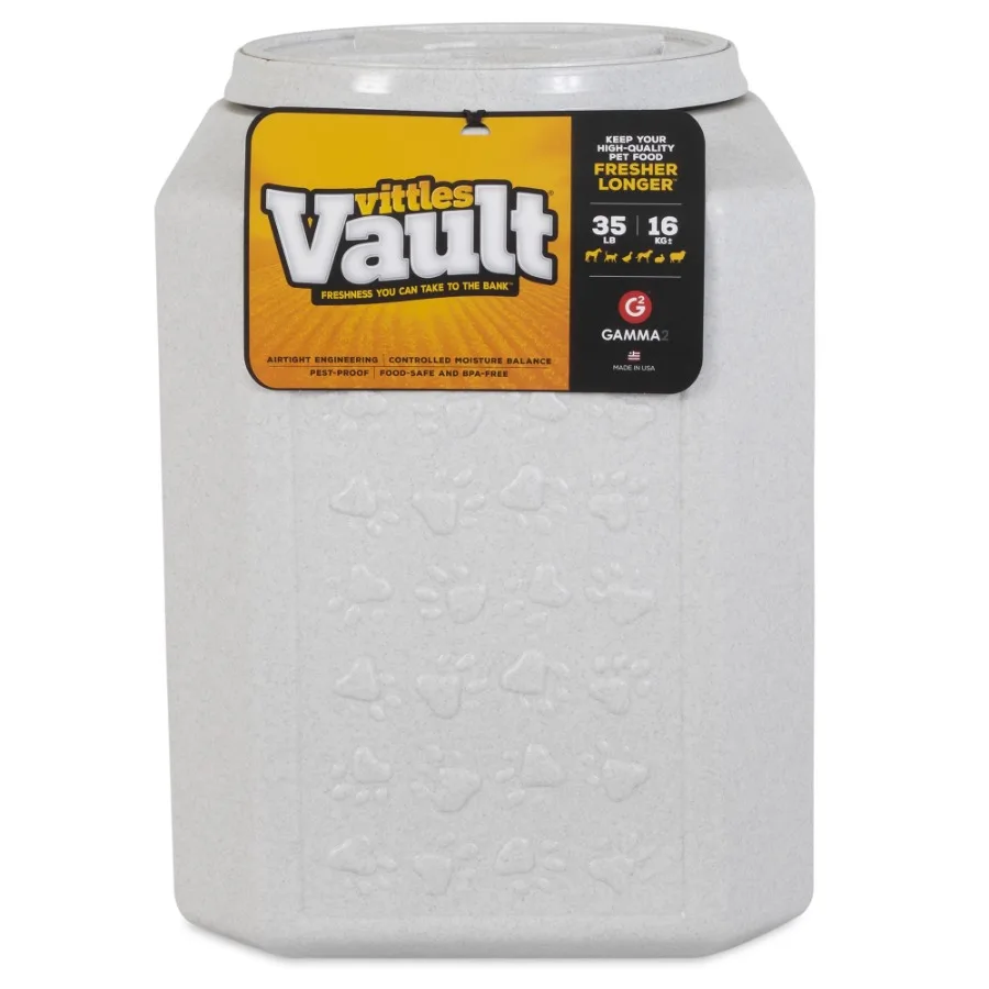 

Контейнер для сухого корма для собак Vittles Vault Outback Pawprint, пластиковый, серый, вместимость 35 фунтов