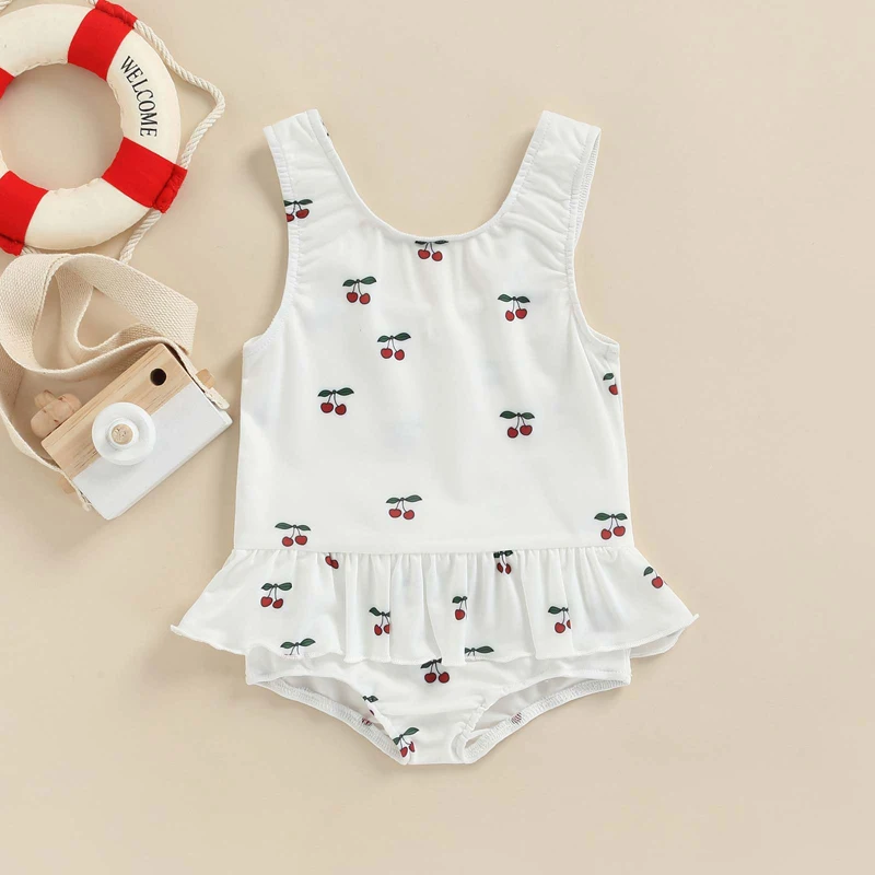 

Blotona Baby Girl Swimwear, Infant Stripe Print Pattern Sleeveless Round Neck Bodysuit Bathing Suit, 6Months-3Years