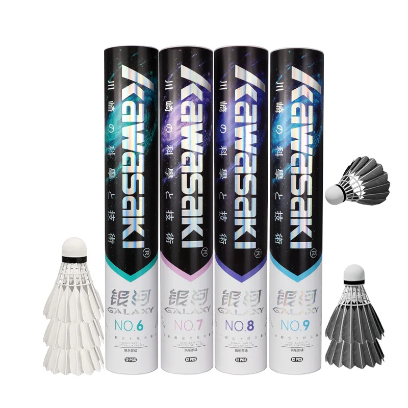 

Оригинальные воланы Kawasaki Galaxy для бадминтона из гусиных перьев, для тренировок и соревнований, класс Custom, 12 штук в упаковке, прочные, со стабильным полетом