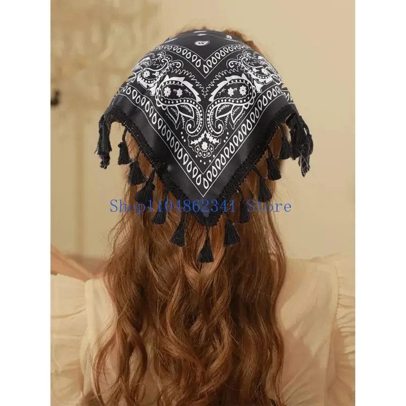 5asd 민족 스타일 인쇄 여자 헤어 밴드 삼각형 모양 두건의 머리띠 조정 가능한 터번 봄 여름 헤어 액세서리