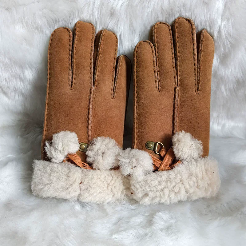 

100% Genuine Leather Gloves Women's Winter Warm Thicken Wool Gloves Female Outdoor Cycling Windproof Cold-proof Gloves