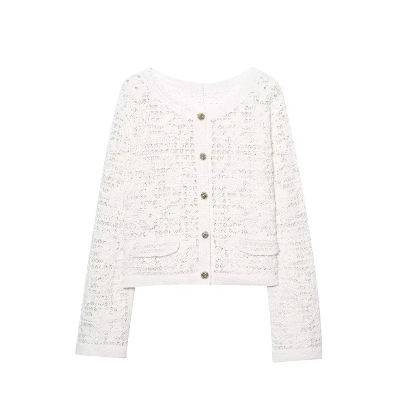 

TRAFZR New in Jackets Woman Crochet Knitted Y2K Vintage Top Outerwears Bomber Jacket Women's Elegant Spring 2025 Summer Casual
