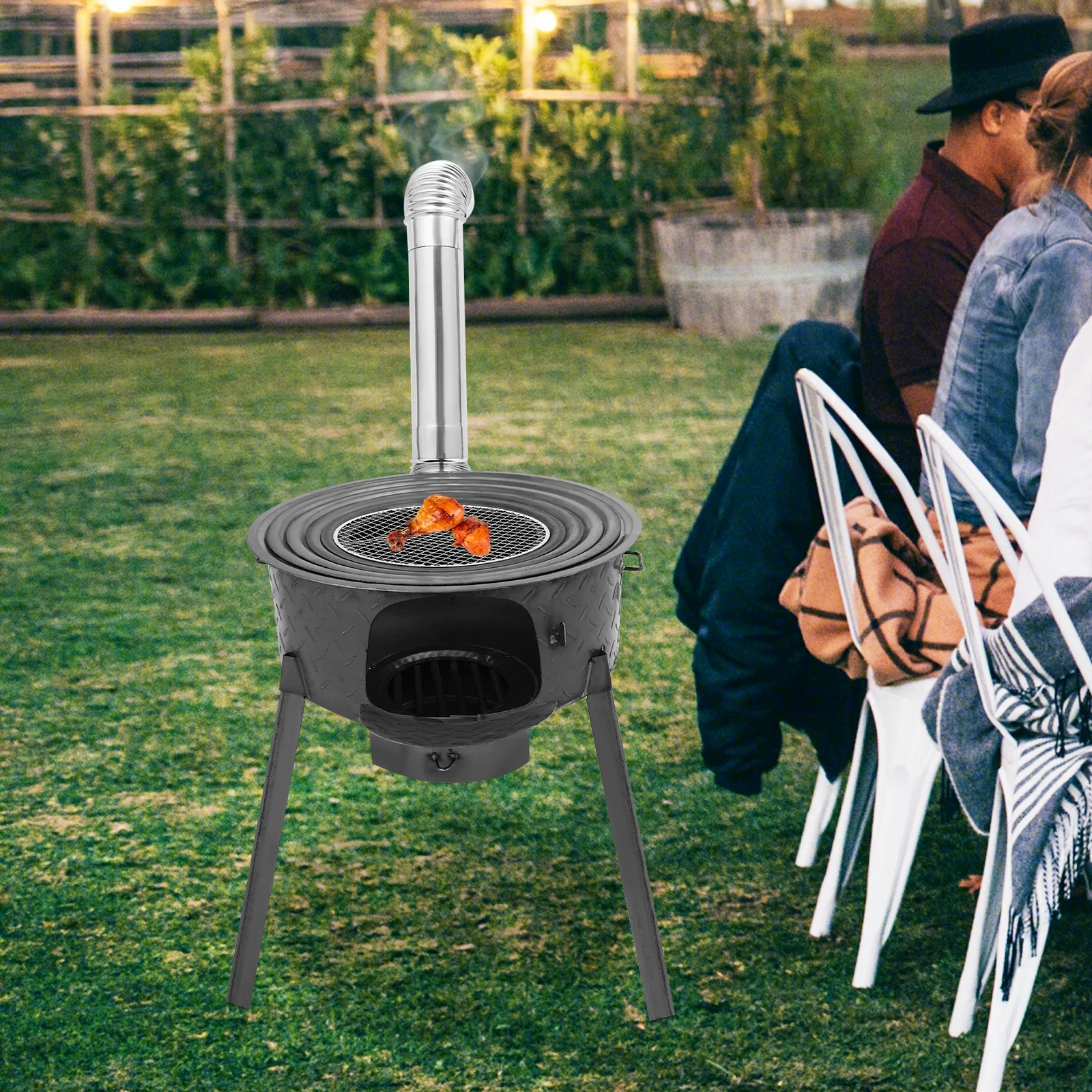 

Camping Stove, Wood Burning Stove with 4 Burner Rings 20.5 Inch, Steel Outdoor Wood Stove for Cooking Heating Survival Camping