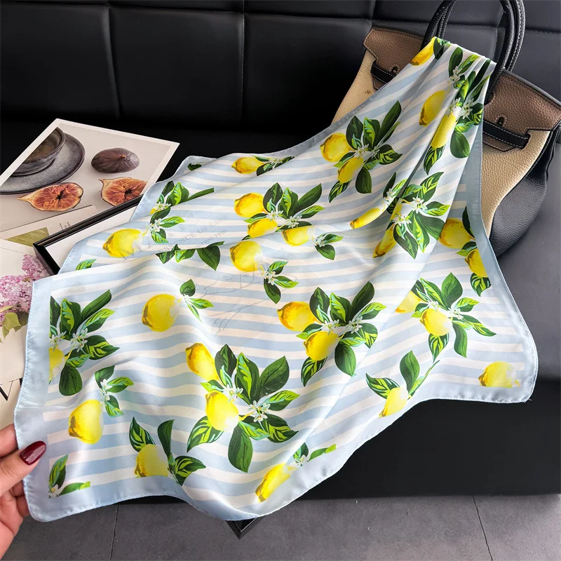 Lemon Silk Square Scarf Women Satin Shawl Wrap Hijab Female Hair Band Wrist Luxury Headkerchief 70*70cm Echarpe 2026 Bandana