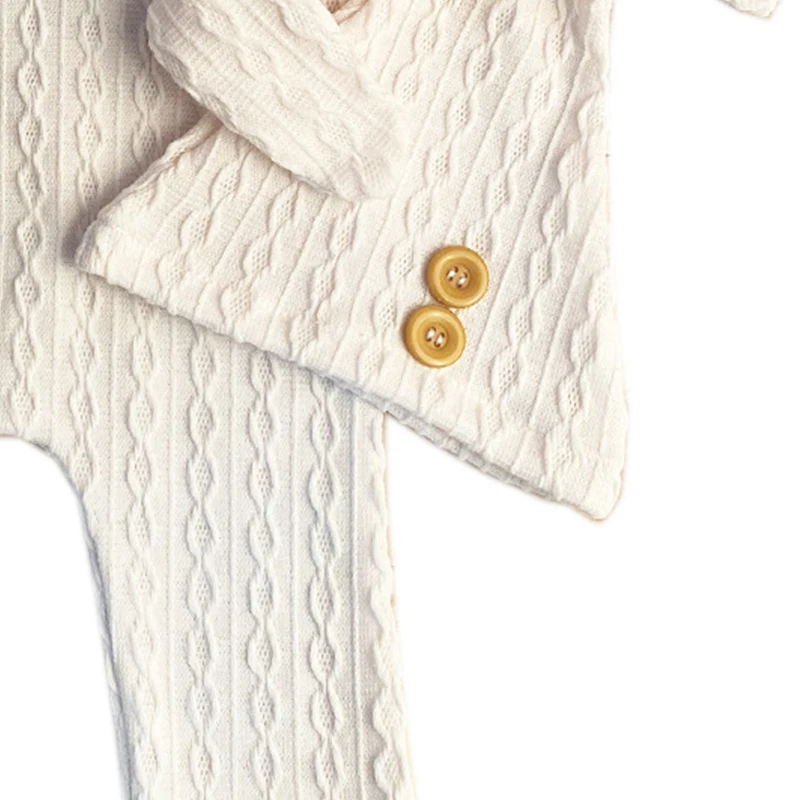 Newborn Boy Photo Props Knitting Clothes Baby Boy Jumpsuit Knot Hat Set Infants Photo Shooting Bodysuit Beanies