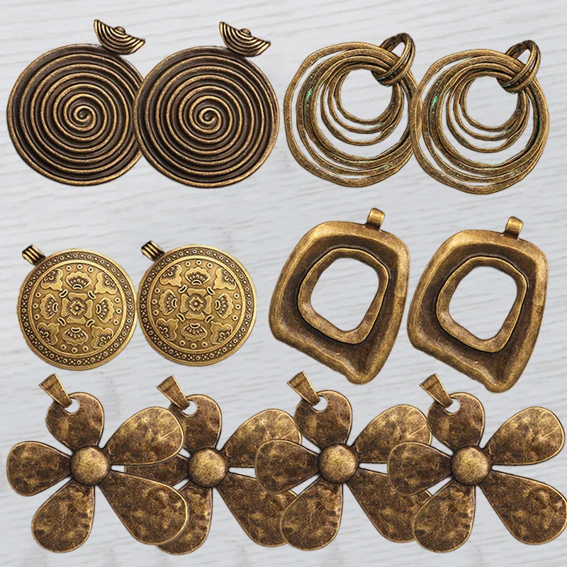 2 x Bronze Color Large Flower/Circles/Spiral Infinite Charms Pendants For DIY Boho Tribal Bracelet Necklace Jewellery Making