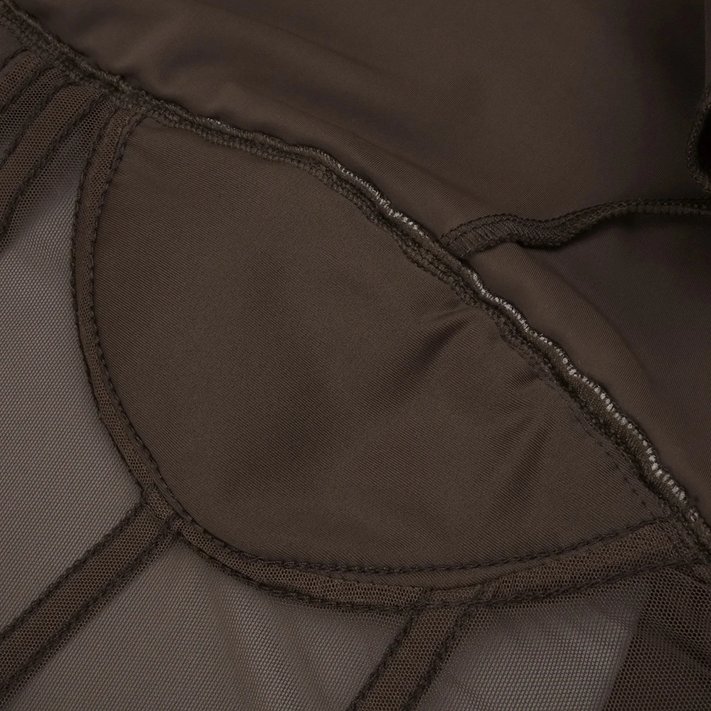 PB Abito lungo sexy marrone trasparente con collo alto – Abito da sera aderente per banchetti di lusso a maniche lunghe da donna per abiti da donna