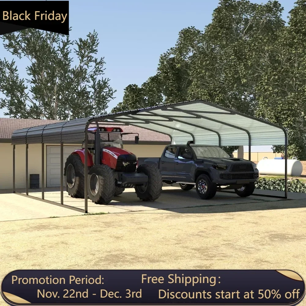 Metal Carport 20 x 20 FT, Galvanized Steel Roof and All-Metal Frame, Car Ports Kits for Outdoor, Garage Car Shelter Shade