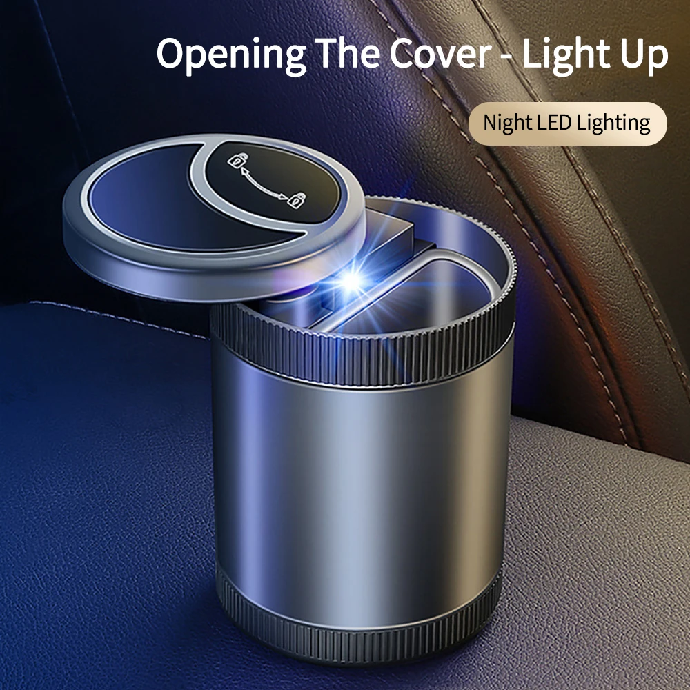 Car Smart Ashtray Automatic Opening and Closing with LED Light Infrared Sensor Metal Smokeless Ashtray with Lid Sealing Ring