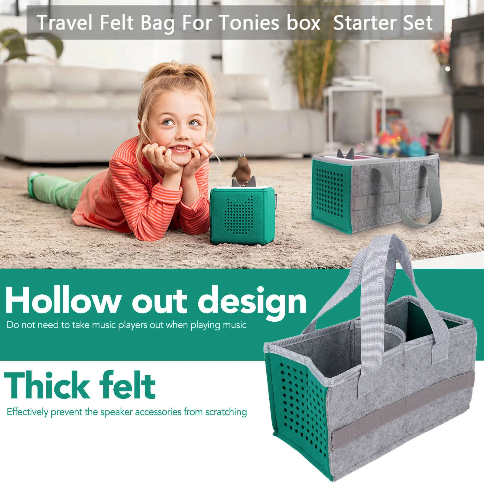 ZK40 Portable Carrying Storage Bag Extra Space Felt Cloth Case for Toniebox Player Starter Set